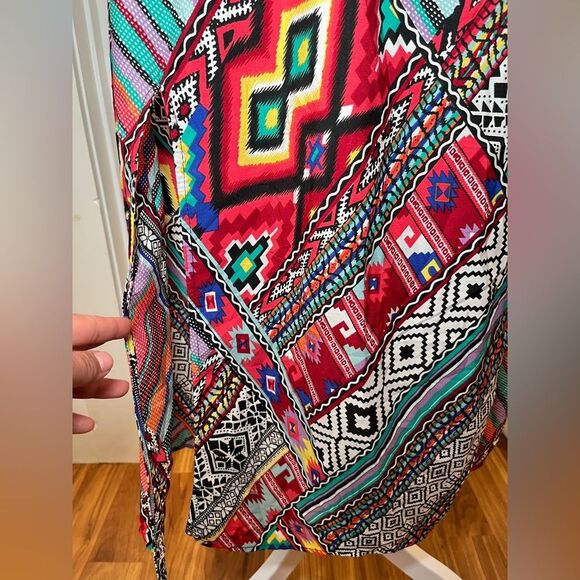 Speed Control New York Aztec Multicolor Print Long Dress Maxi Size Small - Picture 6 of 7